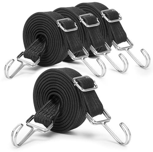 Verstellbar Spanngummi mit Haken, Flach Spanngurte 4 Set Spannband Gummizug, 100cm Elastisch Spannseile, Extra Stark Gummiseile Schwarz Gepäckspanner für Fahrrad Motorrad Autotransport Camping