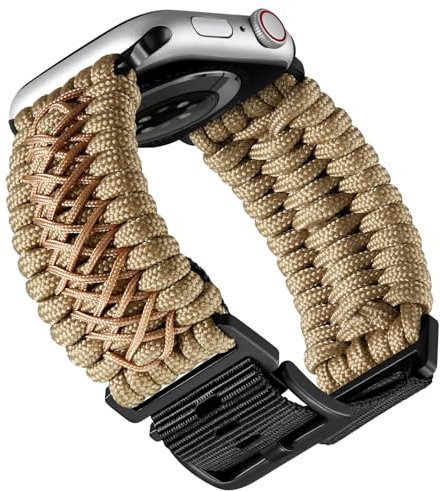 BINLUN Correas Compatible con Apple Watch 49mm, Correa Nylon Paracord 550 Trenzada de Repuesto Reemplazo Compatible con iWatch Ultra/Ultra 2 para Hombre(Caqui)
