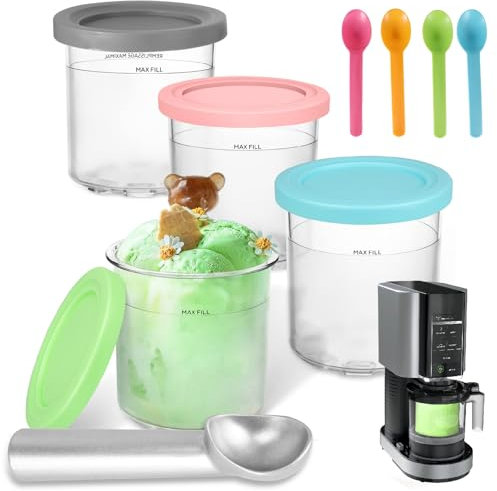 Creami Lot de 4 récipients pour sorbetière Ninja Creami NC300EU, compatibles avec Ninja Creami, accessoires de sorbetière compatibles avec les séries Ninja Creami NC300, NC301, NC299