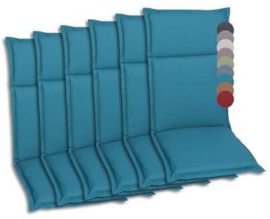 GO-DE Textil Bequeme und attraktive Polsterauflagen für Hochlehner-, Mittellehner- und Niederlehner-Gartenstühle (6er-Set, Uni Petrol, Hochlehner)