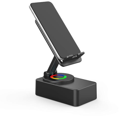 Handy-Ständer mit kabellosem Bluetooth-Lautsprecher und tragbarem Ladegerät und LED-Farb-Blitzlicht, HD-Stereo-Surround-Sound, cooles Gadget für Zuhause, Büro, Reisen