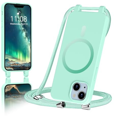 ColasGalys für handykette iPhone 13 mini Hülle mit Band Magnetisch Kompatibel mit Mag Safe für Handyhülle iPhone 13 mini mit Band Kratzfest TPU Silikon MintGrün