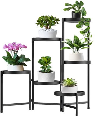 lalago Estanteria para Plantas, 6 Niveles Ø25cm Soporte Macetas Interior, Redonda Jardinera en negro, Soporte para Plantas para Interiores y Exteriores, Maceteros Decorativos para Esquina,Balcón
