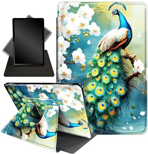 Case for Kindle Fire HD 8 & Fire HD 8 Plus Tablet (12th Generation 2024/2022 & 10th Generation 2020 Release),360 Degree Rotating Stand Smart Protective Cover Case,Beautiful Cute Peacock