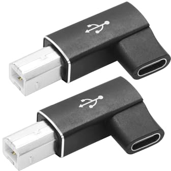 Riertostng 2Pcs 90 Degrees Printer Converter Connector, USB C Female to USB B MIDI Male Right Angle Adapter, for Music Electric Piano, Mobile Phone Tablet, Printers Scanner (Black)