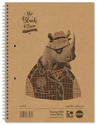Rhino A4 Recycled Notebook, 160-Page / 8mm Lined with Margin Writing Book, 5-Pack, Hardback & Wirebound Spiral Pad, School & Office Stationery Supplies