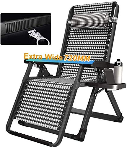 HFERTSCN Sun Lounger Gartenstühle Übergroße Schwerkraft Patio Lounger Komfortabler Gartenbüro im Freien im Freien, der tragbare Home Lounge Stuhl faltet, unterstützt 200 kg (Farbe, schwarz), Gitter