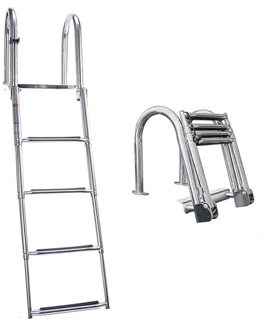 Escalera retráctil para Piscina elevada con pasamanos, pasamanos, Carga hasta 250 kg, Entrada y Salida, Adecuada para Parques acuáticos Interiores y Exteriores.