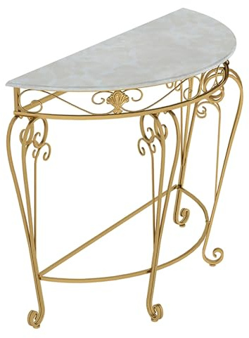 SXKLYRF Table Console, Meuble Console D'entrée, Structure en Métal, MDF Imitation Marbre, Table D'Entrée Demi-Lune pour Salon, Entrée ou Couloir(Gold,60x30x70cm/24x12x28in)