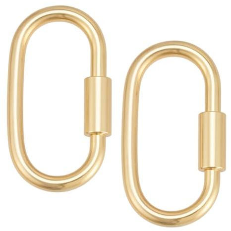 BENECREAT 2Pcs 925 Sterling Silver Carabiner Twist Barrel Secure Clasp, 13.5×7.5×2mm/0.53×0.29×0.08inch Golden Secure Locking Design Carabiner Clasp for Making Bracelets Necklaces and DIY Handcrafts