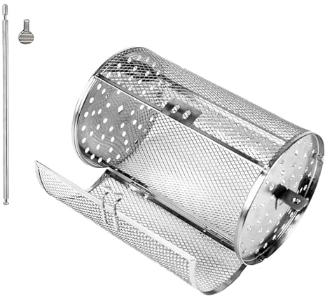 Rotary Grill Basket - Stainless Steel Air Fryer - Cage, French BBQ Drum, Multifunctional Oven Roasting | Non-Stick - Rotisserie - Basket for Fish Pork, Sausages, Seafood Home Kitchen Camping