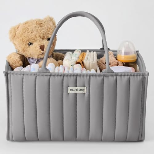 Blissful Diary Wickeltisch-Organizer, Wickelkorb für die Wickelstation, Stilvoller Wickelorganizer für Babybedarf, Unverzichtbares Geschenk zur Geburt und für die Baby-Wunschliste,Hellgrau