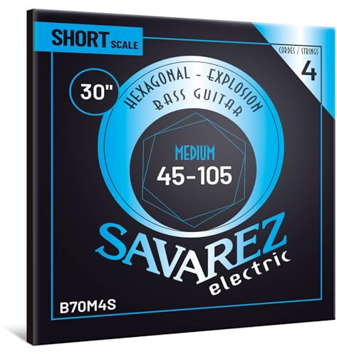 Savarez Hexagonal Explosion - Corde per Basso elettrico - Bass Guitar Strings - Set 4 corde - Avvolgimento in acciaio nichelato - B70M4S Medium Short Scale - .045-.105