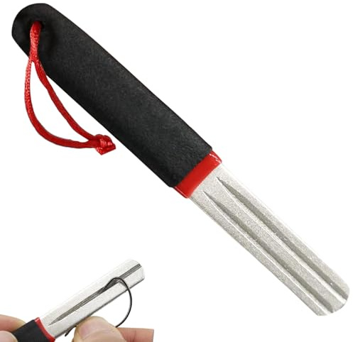 FTXRV V-Groove Dart Sharpener, Diamond Fish Hook Sharpener and Dart Point File for Knife and Carp Fishing Gear, Red Black Non-Slip Handle, sharpeners Darts Accessories