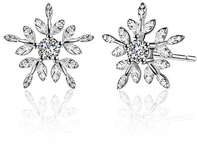 Belons Fashion Elegant 925 Sterling Silber Zirkonia Damen Mädchen Schneeflocke Ohrstecker Ohrringe Ohrschmuck