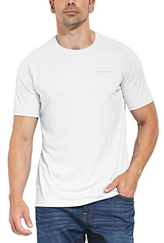 baleaf UV Schutz Shirt Rashguard Herren Kurzarm UPF 50+ T-Shirt Laufshirt Schwimmshirt Funktionsshirt Atmungsaktiv Schnelltrocknend Sonnenschutz für Outdoor Schwimmen Angeln Radfahren Weiß L