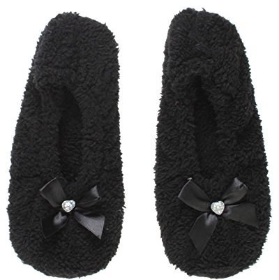 AJVANI elastic slip on novelty fleece bow slippers socks size medium 5-6
