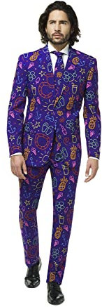 OppoSuits Lustige Verrückt Abschlussball Anzüge für Herren - Komplettes Set: Jackett, Hose und Krawatte,Doodle Dude,48