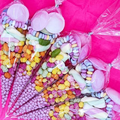 Pre Filled Millions Sweet Cones Colours Kids Party Bags Children's Birthday (55, Pink (Raspberry))