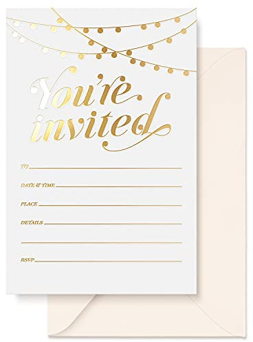 S&O Party Invitations! 25 Gold Foil Traditional Invitations with Envelopes, Wedding, Baby, & Bridal Shower Invite, Housewarming Birthday, and Girls Quinceanera Invite Cards for Every Celebration - 4x6