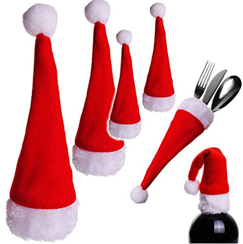 8 TLG. Set: kleine - Deko - Weihnachtsmützen - 19 cm - Bestecktaschen Besteckhalter/Eierwärmer - universal Größe - Weihnachten - Flaschen Weinflaschen Mützc..