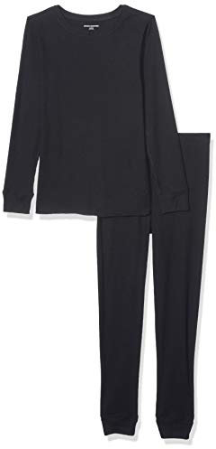 Amazon Essentials Set Pigiama Aderente a Nido d'Ape Donna, Nero, XS