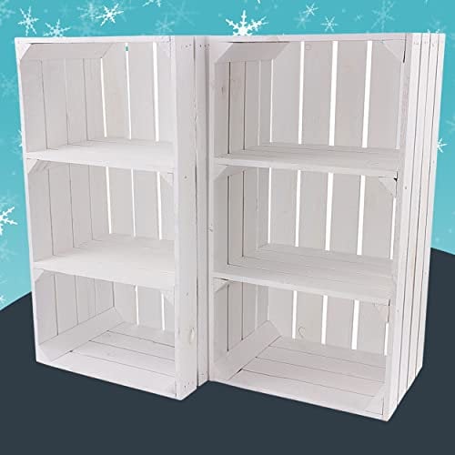 Moooble 2 weiße Regalkisten mit 2 Mittelbrettern 68cm x 40cm x 31cm Apfelkiste Obstkiste Weinkiste Holzregal Vintage Bücherregal Abstelltisch Ablagekisten Schuhregal massiv Natur Garten
