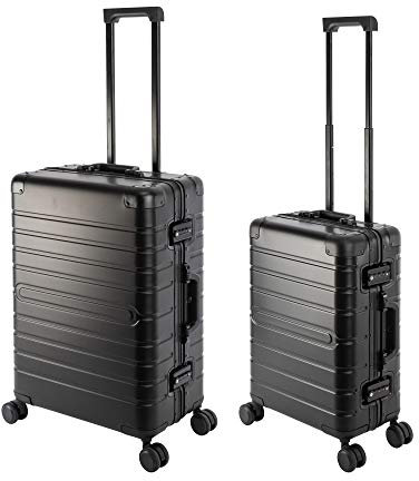 Travelhouse Oslo Aluminium Kofferset - Handgepäck Vol. 39L & Check-in Aufgabegepäck Koffer 65cm Vol. 72L Hartschalenkoffer Alu Reisekoffer TSA 360° Rollen Schwarz
