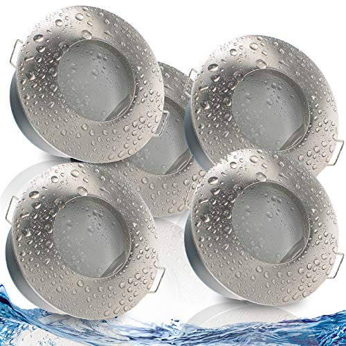 trendlights24 Nautic Decken Einbaustrahler rund IP65-5er Set ultra flach 50 mm LED Spots 5W 230V Neutralweiß - Edelstahl Optik gebürstet Bad