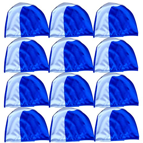 12 Pack Polyester Swimming caps for Polyester Fabric Adult Junior Kids childen Swim hat (Royal&White, Adult)