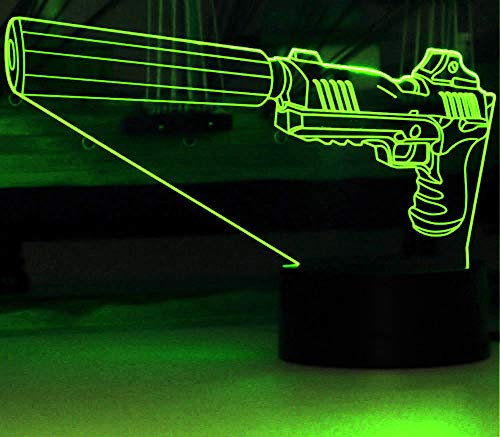 Jinson well 3D Pistole Waffe Gun led Lampe optische Illusion Nachtlicht, 7 Farbwechsel Tisch Schreibtisch Dekoration Lampen perfekte mit Acryl Flat ABS Base USB Spielzeug