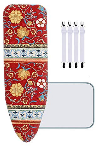 ZJBKX Bügelbrettbezug, Extra Large, 155x60cm, 100% Baumwolle, Rote Blume, Mit 4 Clips, XL/XXL
