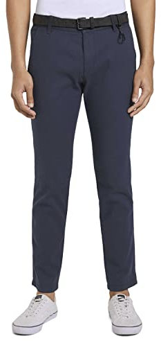 TOM TAILOR Denim Herren 1020451 Straight Fit Chino Hose mit Gürtel, 23976 - Navy Dobby Yarn Dye, 29W / 32L