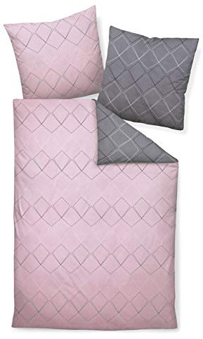 Davos Janine Fein-Biber Bettwäsche-Set 2tlg grau rosa 2 teilige Wende 135x200cm & Kissen 80x80cm Nordic nordisch Style
