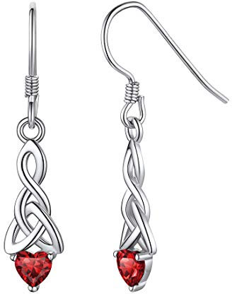 ChicSilver 925 Silber Geburtsstein Ohrstecker Tropfen Keltischer Knot Ohrringe für Mädchen simuliert Granat Januar Birthstone Schmuck Geburtstag Brautjungfer Muttertagsgeschenk