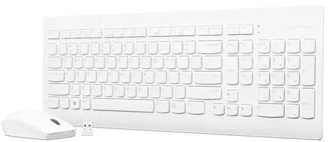 Lenovo Combo sans fil 510 avec récepteur USB 2,4 GHz, clavier fin pleine taille, pavé numérique complet, souris optique 1200 DPI, gaucher ou droitier, GX30W75336, blanc