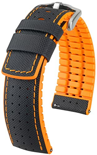 HIRSCH Uhren-Band Robby L - Premium-Lederband für Deine Armbanduhr - Schwarz/Orange - 22 mm