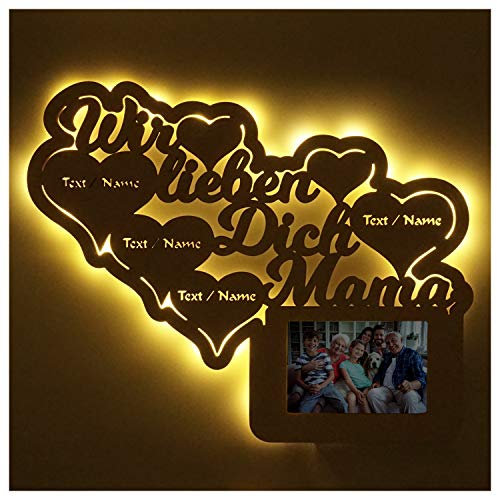 Mama Foto Geschenke Geschenkidee zum Muttertag Geburtstag personalisiert mit Namen Gravur Bilderrahmen 10 x 15 cm Beleuchtet