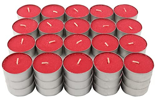 Lumini Profumate, 60 Unità Tealight Candele Colore Rosso Lumini Aromatiche - Profumo di Frutti di Bosco