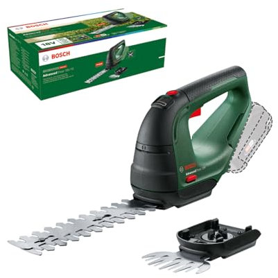 Bosch Cordless AdvancedShear 18V-10 (1 x 2.0 Ah, 18 Volt System, cuts up to 85 m² per Battery Charge, with Shrub and Grass Shear Blades, in Carton Packaging)