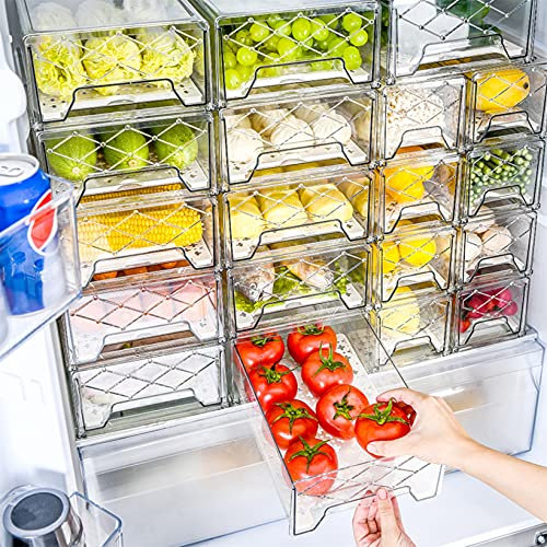 BuonHucs Kühlschrank Organizer, Küche Aufbewahrung und Organisation, Schubladen Organizer für Lebensmittel, Durchsichtig Stapelbare Aufbewahrungsbox für Küche, Kühlschrank, Schränke (2er Set, Groß)