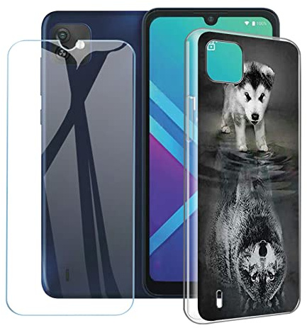 SCXKJL Handyhülle für Wiko Y82 (6.10 Zoll) Silikon Hülle + Schutzfolie, Transparent TPU Weiche Ultra-dünne Schutzhülle, Bumper Case Handyhülle mit 9H Gehärtetes Glas Film - CX23