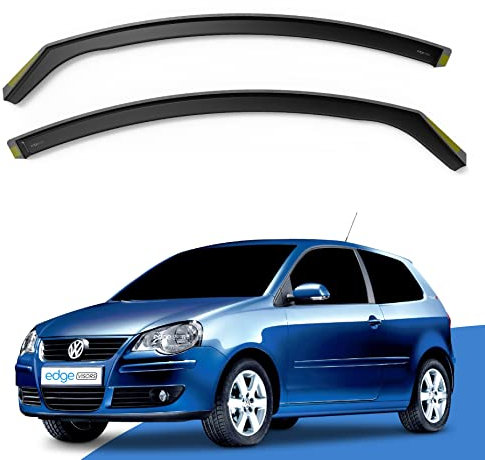 EdgeVisors Wind Deflectors | Fits: VW Polo MK4 9N/9N3 (2002-2009) 3 Door Hatchback 2pc Set | In-Channel Rain Guards for Wind, Rain & Sun Protection, Easy Installation - Tinted