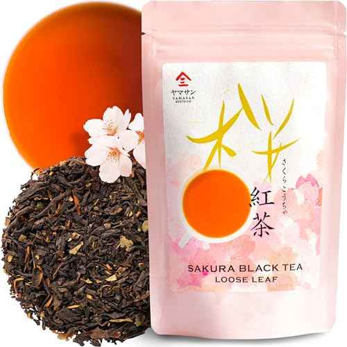 YAMASAN KYOTO UJI Sakura Black Tea Loose Leaf Blend 80g | Japanese Cherry Blossom Flavored Black Tea, Loose Leaf Tea, Blended with Real Sakura Leaves, All Natural, 80g