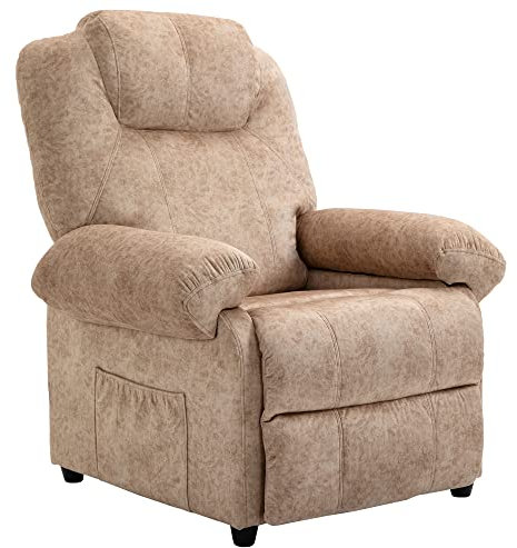 HOMCOM Sillón Relax Reclinable Manual Tapizado en Terciopelo Acolchado con Reposapiés Retráctil y Bolsillos Laterales para Salón Oficina Dormitorio 96x91x108 cm Beige