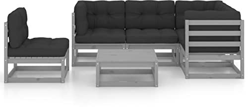 Gecheer 6-TLG. Garten Lounge Set mit Kissen, Holz Gartensofa, Lounge Gartenmöbel Set Holz Sitzgruppe Garten Loungemöbel Gartenlounge Sofa Terrassenmöbel Sitzgarnitur Gartengarnitur Kiefer Massivholz