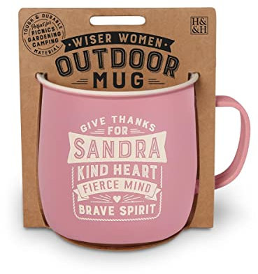 History & Heraldry Personalisierte Outdoor-Tasse (Sandra) - Melamin - Tasse - 1 Stück - Rosa - Retro - Matte - Wiederverwendbar