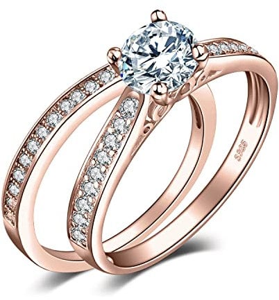 JewelryPalace Verlobungsring Paar Eheringe Ring Silber 925 Damen, Zirkonia Silberringe Trauringe Vorsteckring Hochzeitsringe Antragsring Memoirering Ewigkeitsring Ringe Set, Damen Schmuck Rosegold 54