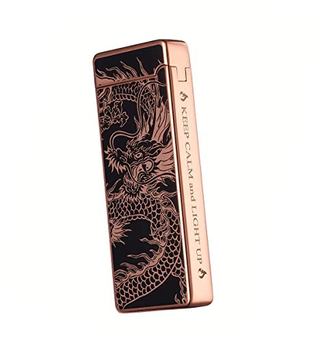 Personnalisé Briquet Électrique Indicateur de Batterie Briquet USB Plasma Rechargeable Coupe-Vent & sans Flamme, Briquet Double Arc avec Indicateur de Batterie pour Bougies/(Dragon Personnaliser)