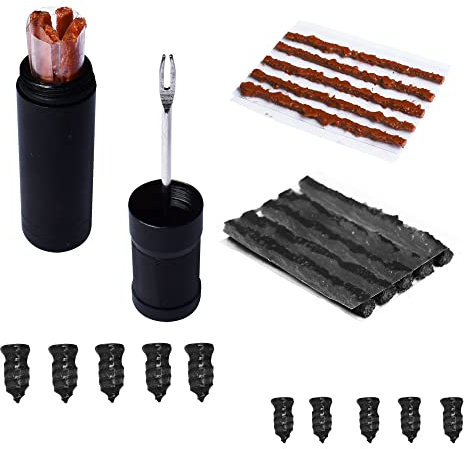 Lotatheta Bike Tubeless Tire Repair Kit Plugger Plugs Tool Fix Flat Puncture MTB Road Mountain Bicycle+10 Pcs Vacuum Tyre Nail Rubber Self-Tapping Screw+15 Strips (5 x1.5 mm+5 x 2.5 mm+5 x 3.5 mm)